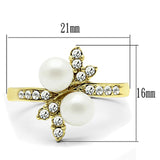 IP Gold(Ion Plating) Stainless Steel Ring with Synthetic Pearl in White