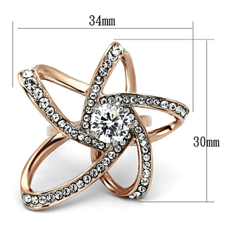 Two-Tone IP Rose Gold Stainless Steel Ring with AAA Grade CZ  in Clear
