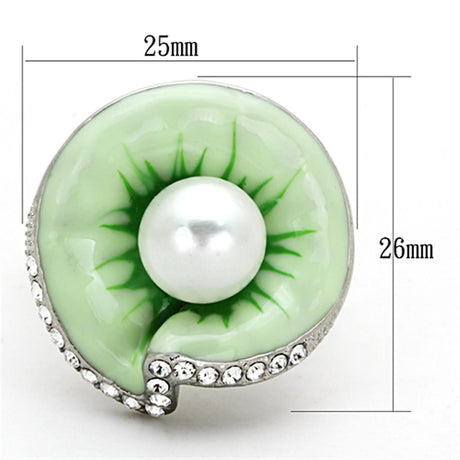 High polished (no plating) Stainless Steel Ring with Synthetic Pearl in White