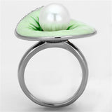 High polished (no plating) Stainless Steel Ring with Synthetic Pearl in White