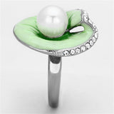 High polished (no plating) Stainless Steel Ring with Synthetic Pearl in White