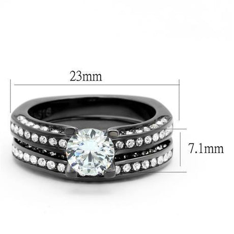 IP Light Black  (IP Gun) Stainless Steel Ring with AAA Grade CZ  in Clear