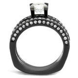 IP Light Black  (IP Gun) Stainless Steel Ring with AAA Grade CZ  in Clear