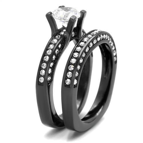 IP Light Black  (IP Gun) Stainless Steel Ring with AAA Grade CZ  in Clear