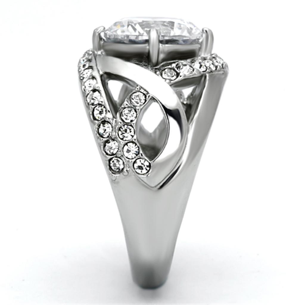 High polished (no plating) Stainless Steel Ring with AAA Grade CZ  in Clear