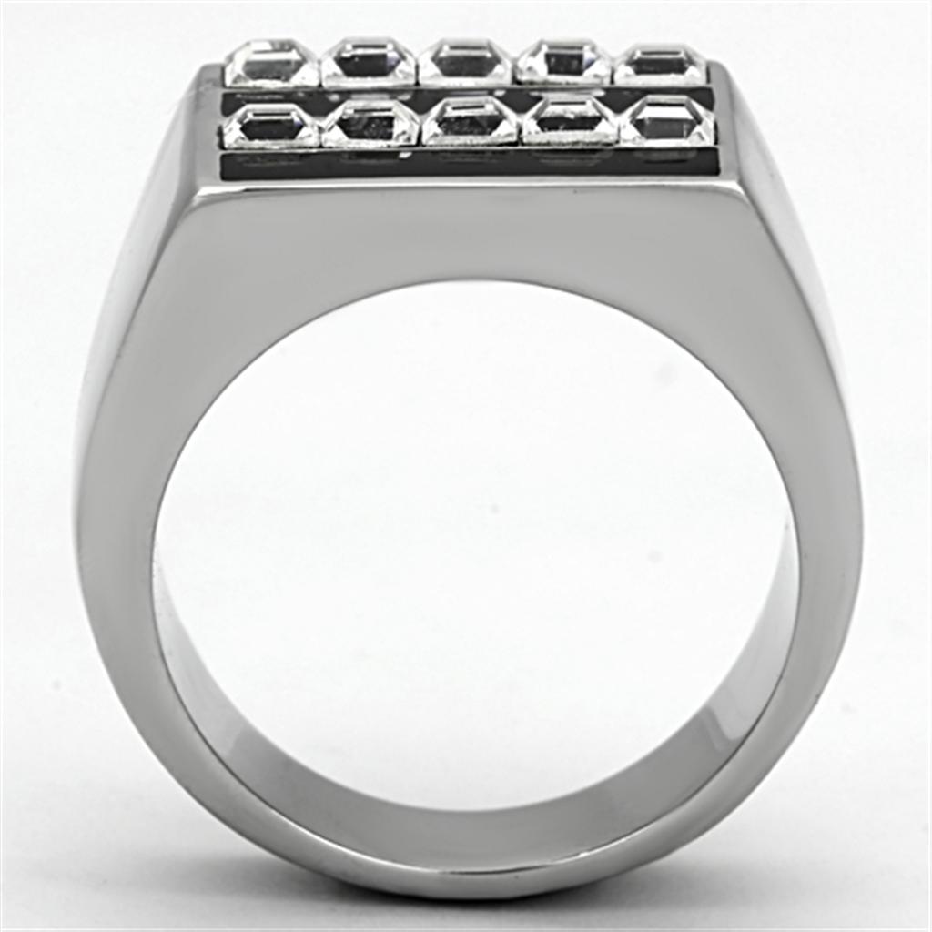 High polished (no plating) Stainless Steel Ring with Top Grade Crystal  in Clear