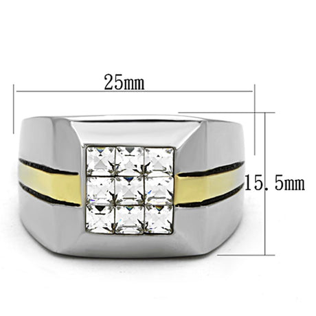 Two-Tone IP Gold (Ion Plating) Stainless Steel Ring with Top Grade Crystal  in Clear
