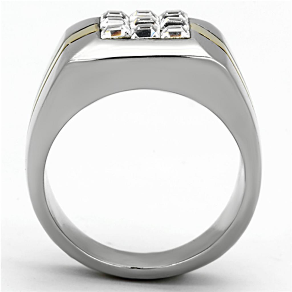 Two-Tone IP Gold (Ion Plating) Stainless Steel Ring with Top Grade Crystal  in Clear