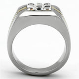 Two-Tone IP Gold (Ion Plating) Stainless Steel Ring with Top Grade Crystal  in Clear