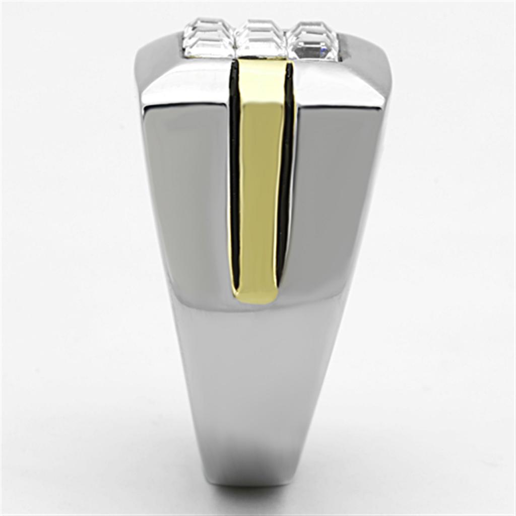 Two-Tone IP Gold (Ion Plating) Stainless Steel Ring with Top Grade Crystal  in Clear