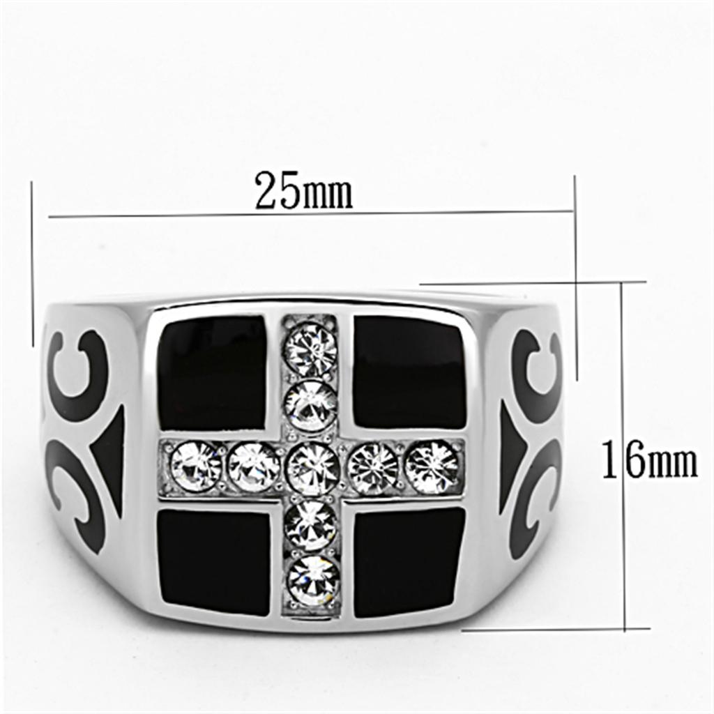 High polished (no plating) Stainless Steel Ring with Top Grade Crystal  in Clear
