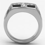 High polished (no plating) Stainless Steel Ring with Top Grade Crystal  in Clear