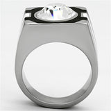 High polished (no plating) Stainless Steel Ring with Top Grade Crystal  in Clear