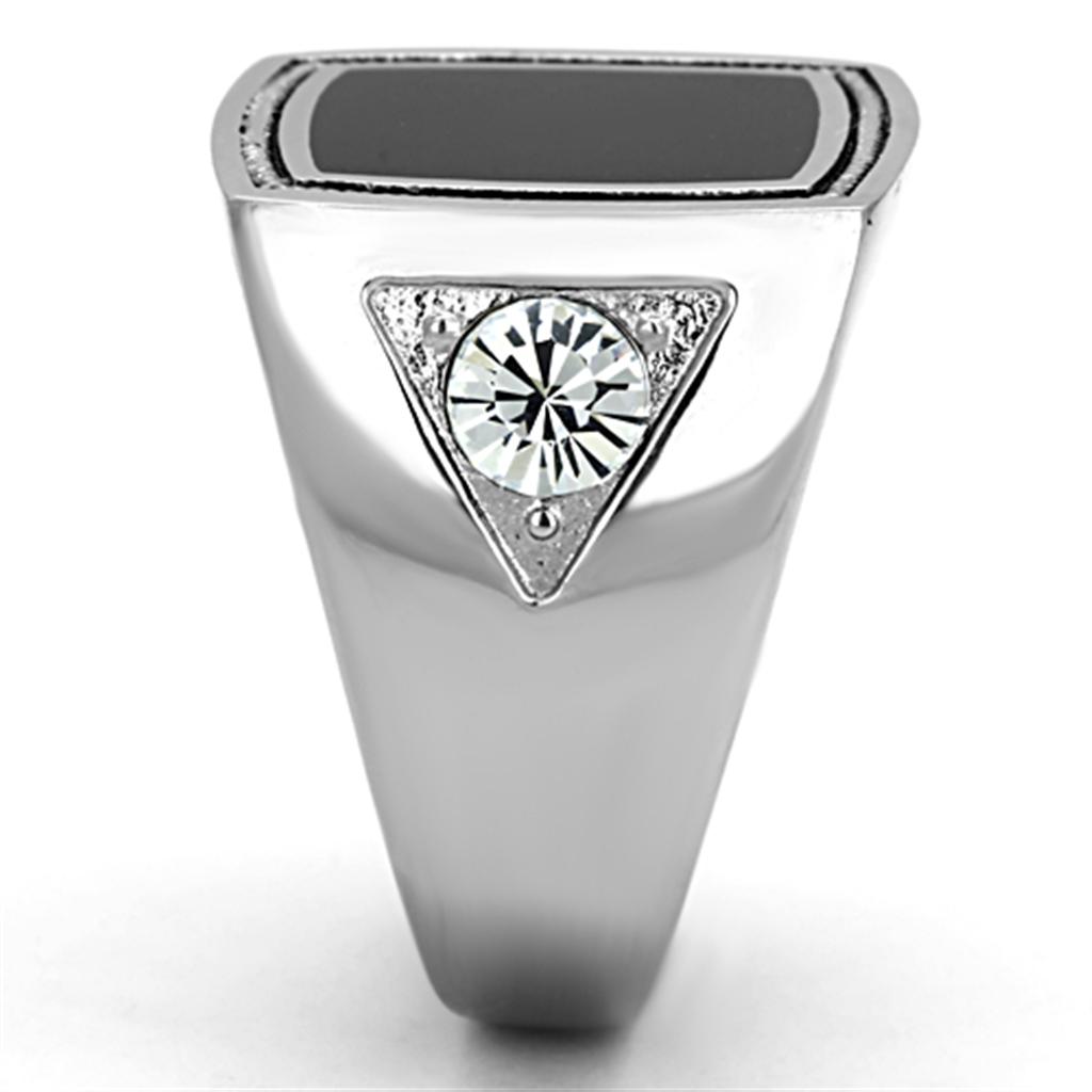 High polished (no plating) Stainless Steel Ring with Top Grade Crystal  in Clear