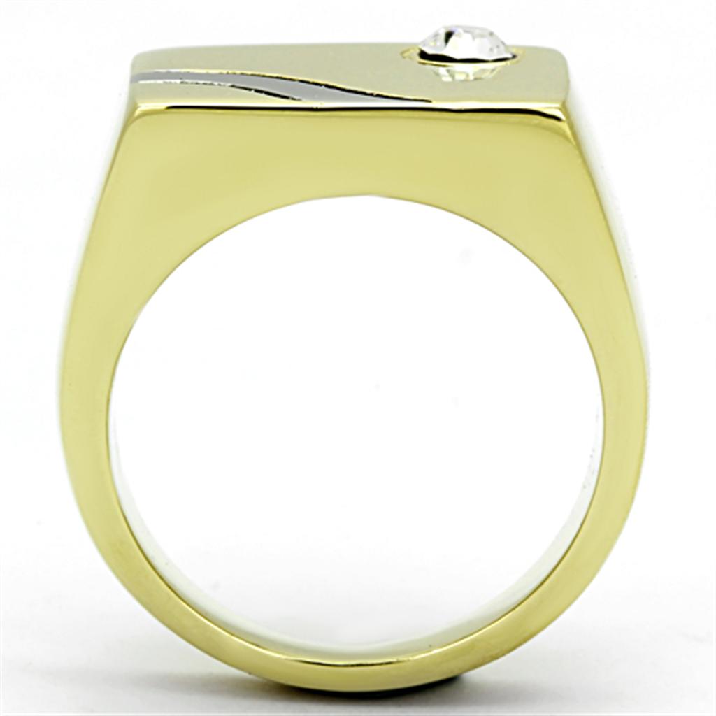Two-Tone IP Gold (Ion Plating) Stainless Steel Ring with Top Grade Crystal  in Clear