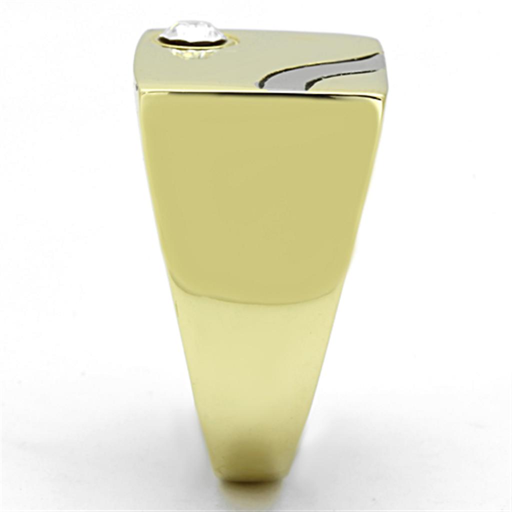 Two-Tone IP Gold (Ion Plating) Stainless Steel Ring with Top Grade Crystal  in Clear