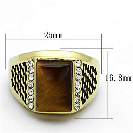 IP Gold(Ion Plating) Stainless Steel Ring with Synthetic Tiger Eye in Topaz