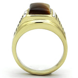 IP Gold(Ion Plating) Stainless Steel Ring with Synthetic Tiger Eye in Topaz