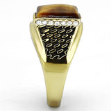 IP Gold(Ion Plating) Stainless Steel Ring with Synthetic Tiger Eye in Topaz