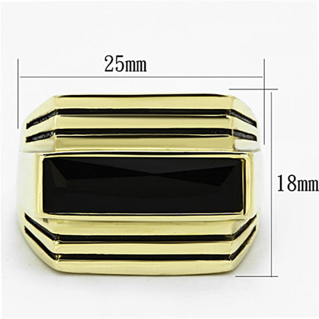 IP Gold(Ion Plating) Stainless Steel Ring with Synthetic Synthetic Glass in Jet