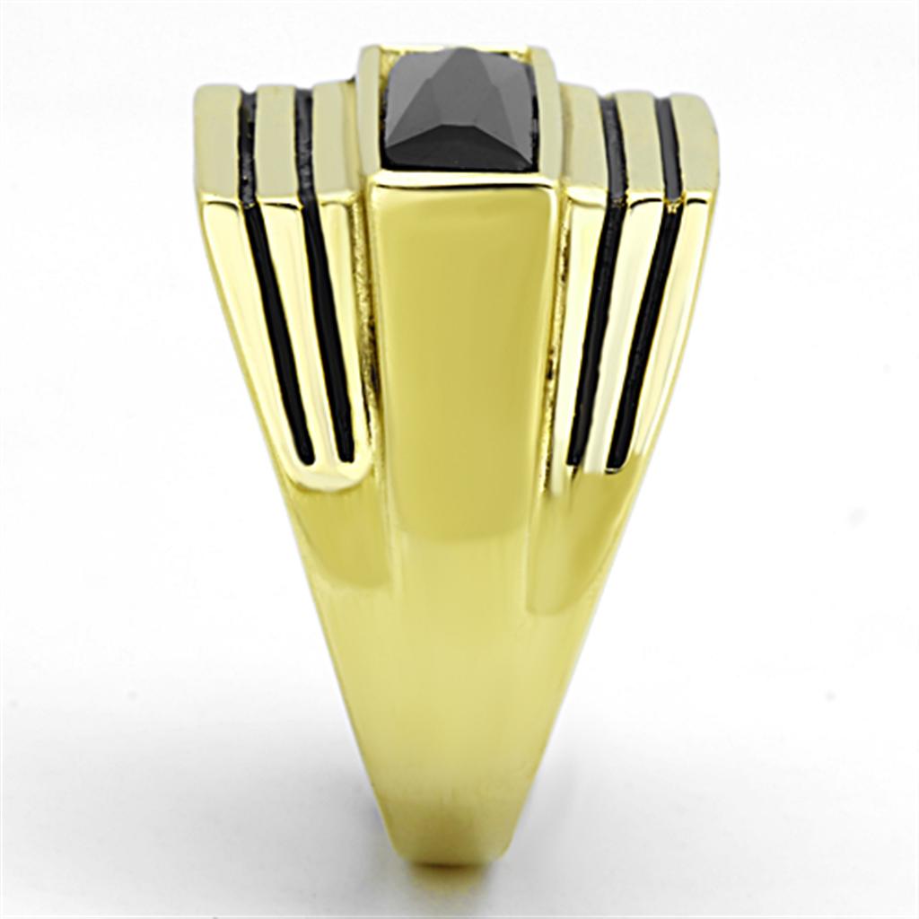 IP Gold(Ion Plating) Stainless Steel Ring with Synthetic Synthetic Glass in Jet