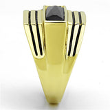 IP Gold(Ion Plating) Stainless Steel Ring with Synthetic Synthetic Glass in Jet