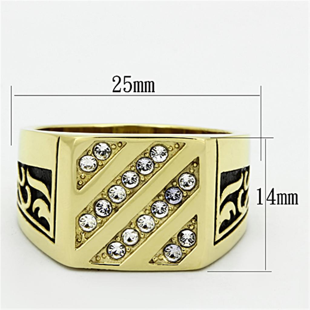 IP Gold(Ion Plating) Stainless Steel Ring with Top Grade Crystal  in Clear