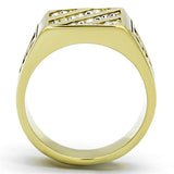 IP Gold(Ion Plating) Stainless Steel Ring with Top Grade Crystal  in Clear