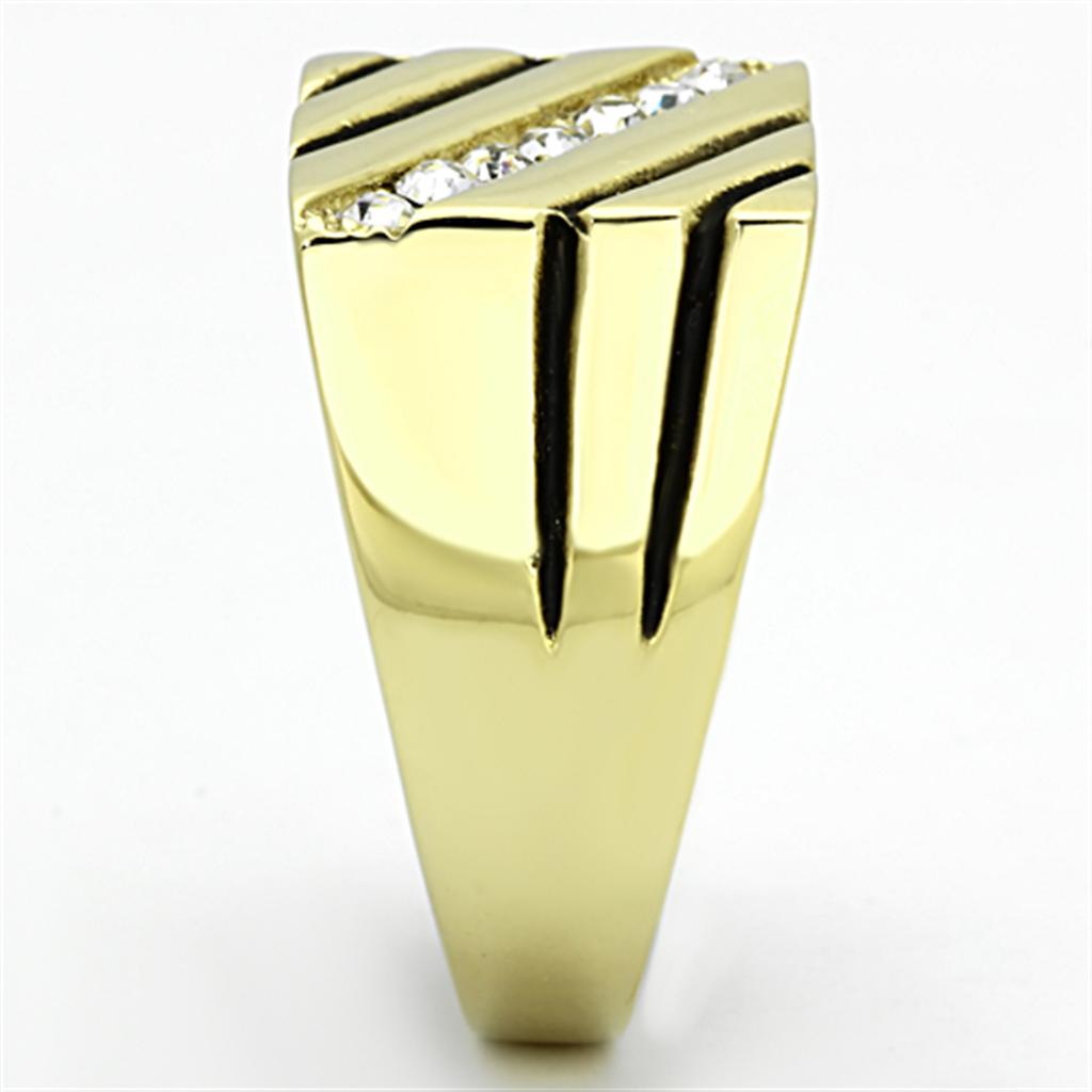 IP Gold(Ion Plating) Stainless Steel Ring with Top Grade Crystal  in Clear