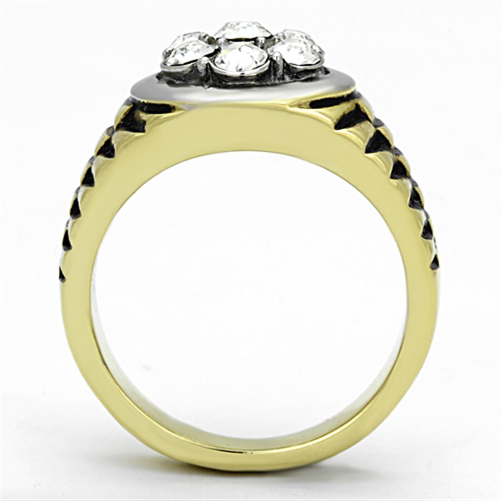 Two-Tone IP Gold (Ion Plating) Stainless Steel Ring with Top Grade Crystal  in Clear