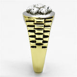 Two-Tone IP Gold (Ion Plating) Stainless Steel Ring with Top Grade Crystal  in Clear