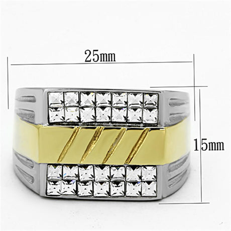 Two-Tone IP Gold (Ion Plating) Stainless Steel Ring with Top Grade Crystal  in Clear