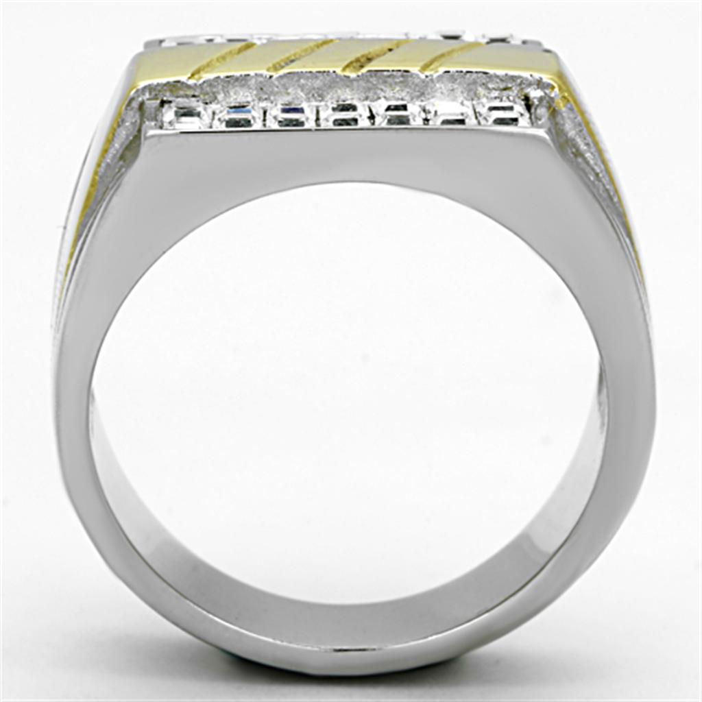 Two-Tone IP Gold (Ion Plating) Stainless Steel Ring with Top Grade Crystal  in Clear