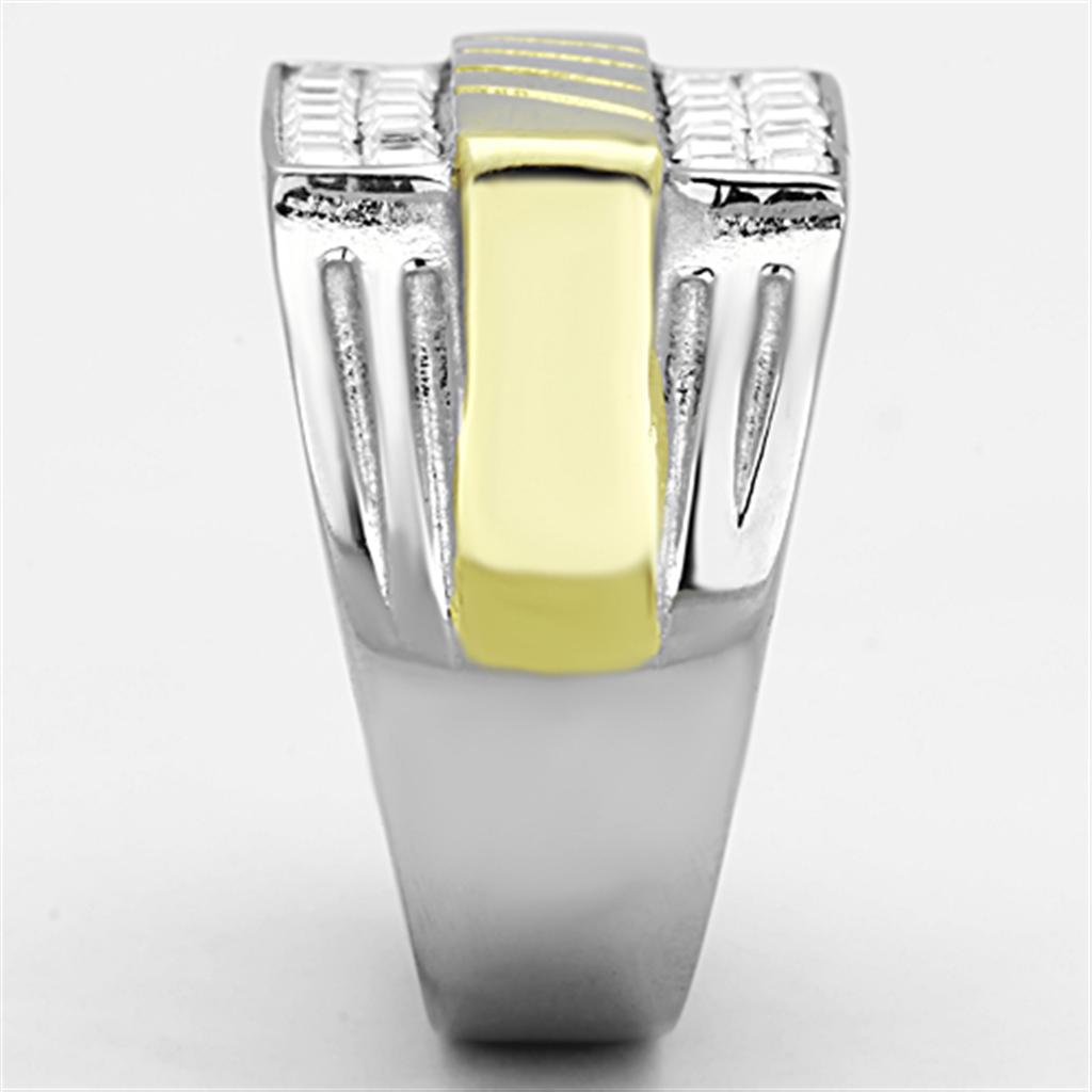 Two-Tone IP Gold (Ion Plating) Stainless Steel Ring with Top Grade Crystal  in Clear