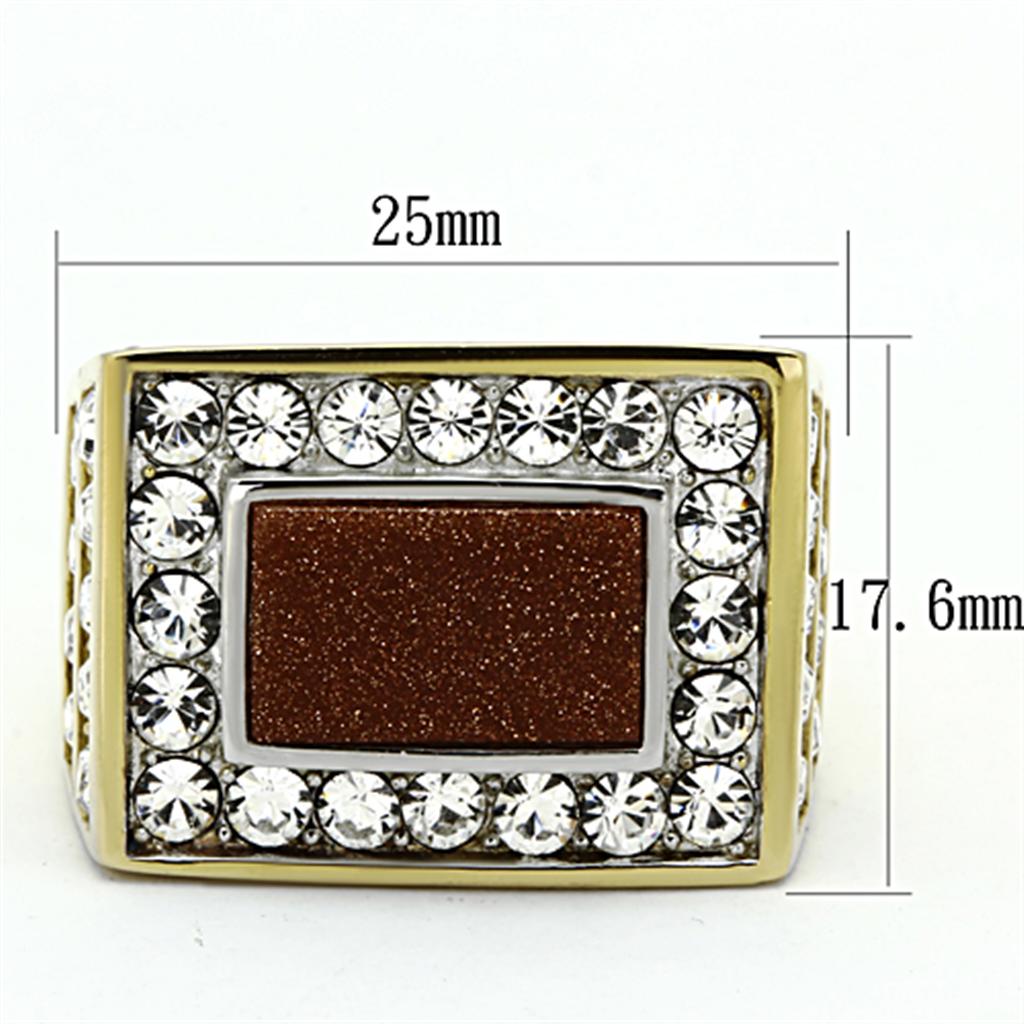Two-Tone IP Gold (Ion Plating) Stainless Steel Ring with Synthetic Twinkling in Topaz
