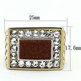 Two-Tone IP Gold (Ion Plating) Stainless Steel Ring with Synthetic Twinkling in Topaz