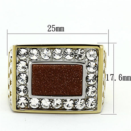 Two-Tone IP Gold (Ion Plating) Stainless Steel Ring with Synthetic Twinkling in Topaz
