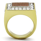 Two-Tone IP Gold (Ion Plating) Stainless Steel Ring with Synthetic Twinkling in Topaz
