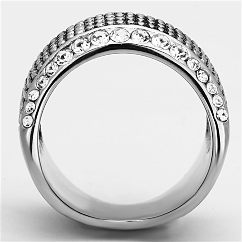 High polished (no plating) Stainless Steel Ring with Top Grade Crystal  in Clear