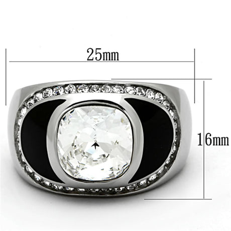 High polished (no plating) Stainless Steel Ring with Top Grade Crystal  in Clear