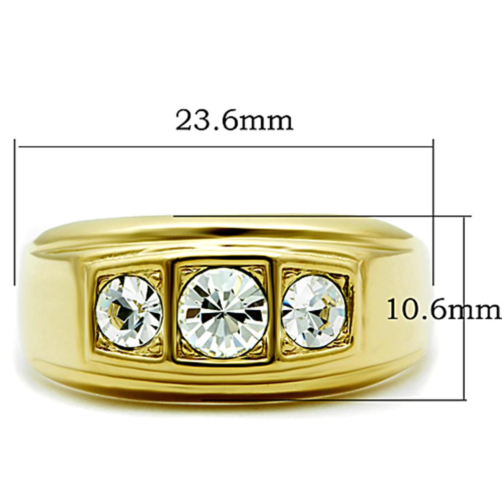 IP Gold(Ion Plating) Stainless Steel Ring with Top Grade Crystal  in Clear