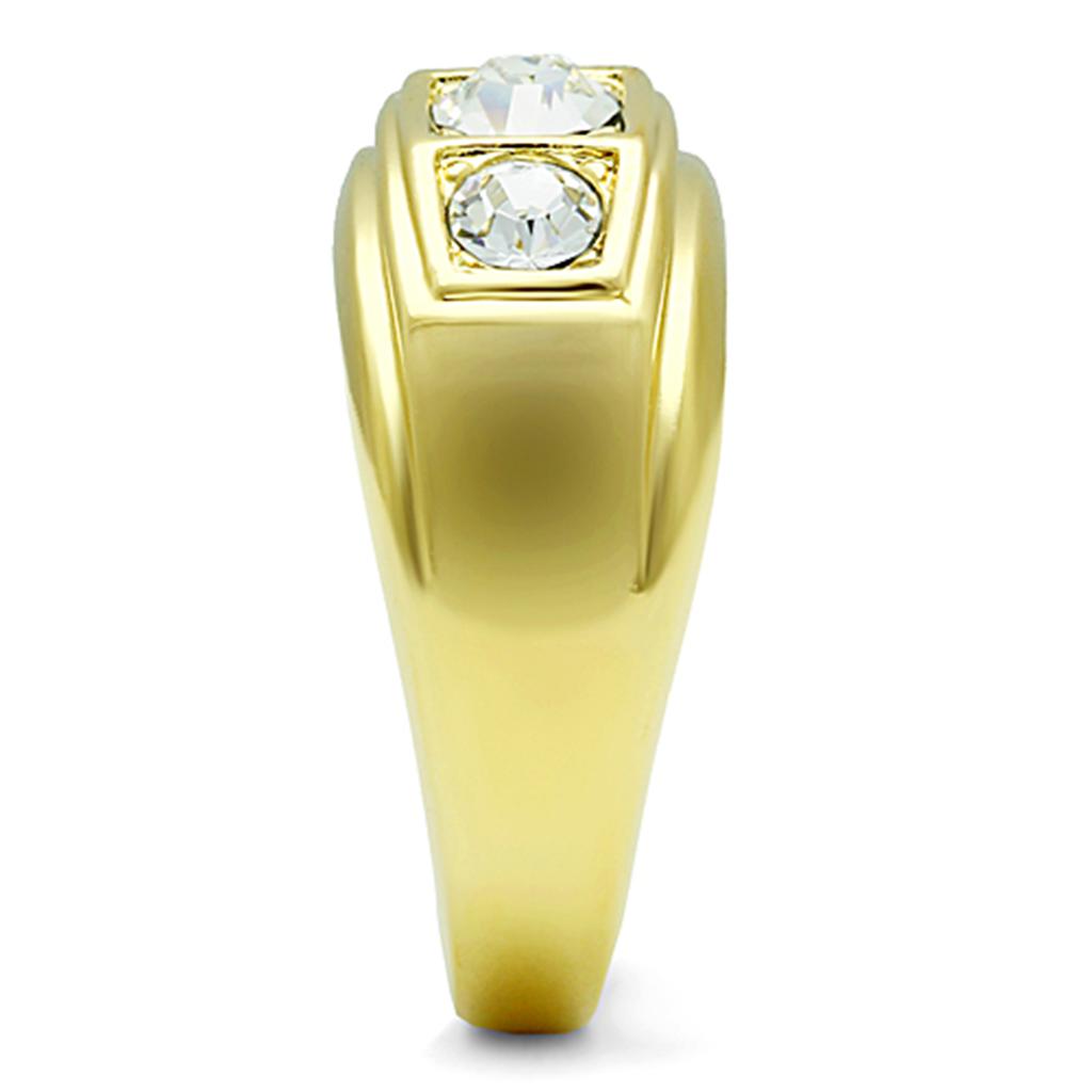IP Gold(Ion Plating) Stainless Steel Ring with Top Grade Crystal  in Clear