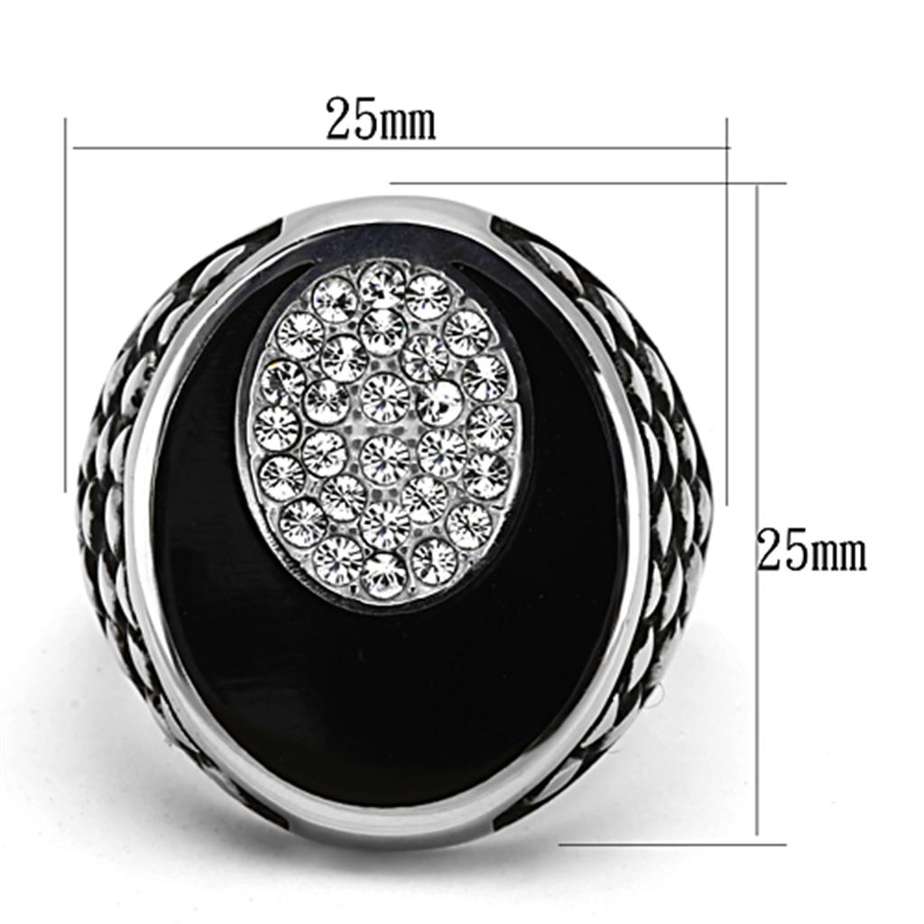 High polished (no plating) Stainless Steel Ring with Top Grade Crystal  in Clear