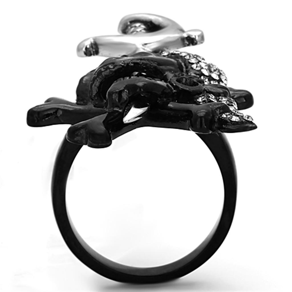 Two-Tone IP Black Stainless Steel Ring with Top Grade Crystal  in Black Diamond
