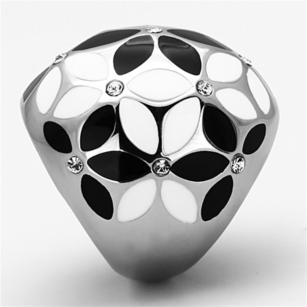 High polished (no plating) Stainless Steel Ring with Top Grade Crystal  in Clear