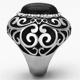 High polished (no plating) Stainless Steel Ring with Synthetic Cat Eye in Jet