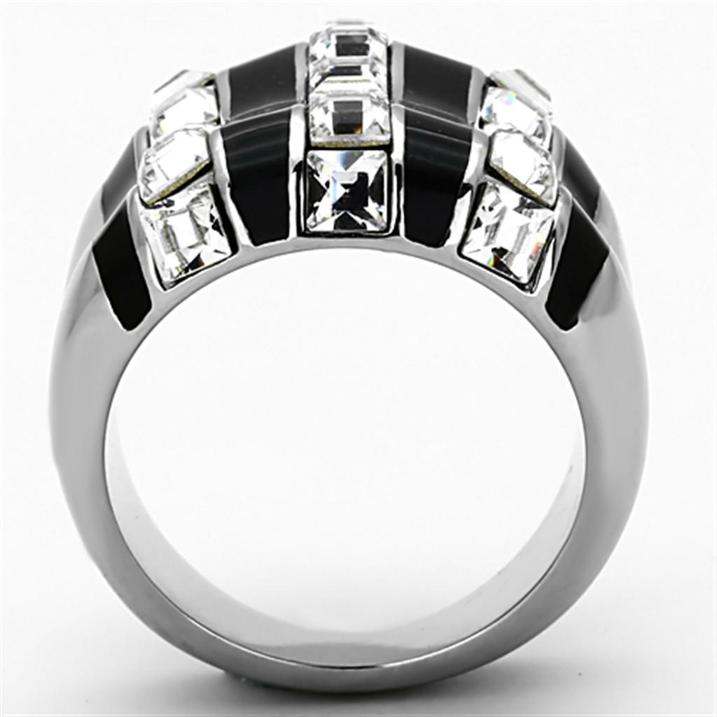 High polished (no plating) Stainless Steel Ring with Top Grade Crystal  in Clear