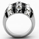 High polished (no plating) Stainless Steel Ring with Top Grade Crystal  in Clear