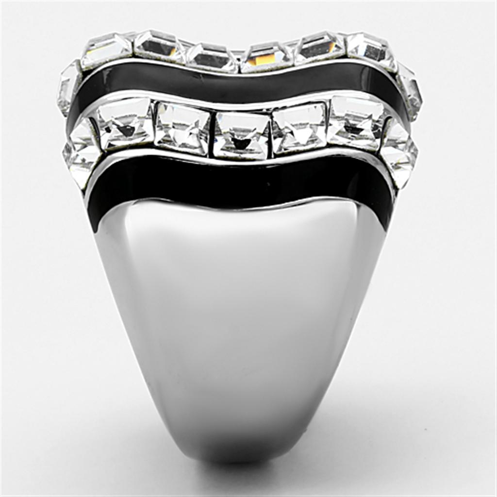 High polished (no plating) Stainless Steel Ring with Top Grade Crystal  in Clear
