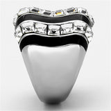 High polished (no plating) Stainless Steel Ring with Top Grade Crystal  in Clear
